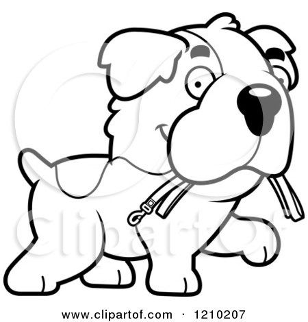 Cartoon of a Black and White St Bernard Dog Carrying a Leash in His Mouth - Royalty Free Vector Clipart by Cory Thoman