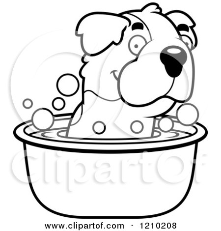 Cartoon of a Black and White St Bernard Dog Taking a Bath - Royalty Free Vector Clipart by Cory Thoman
