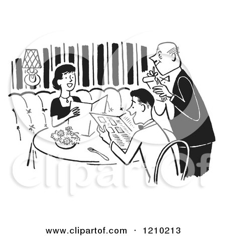 Clipart of a Polite Happy Couple and Waiter Taking Their Order at a Restaurant - Royalty Free Vector Illustration by Picsburg