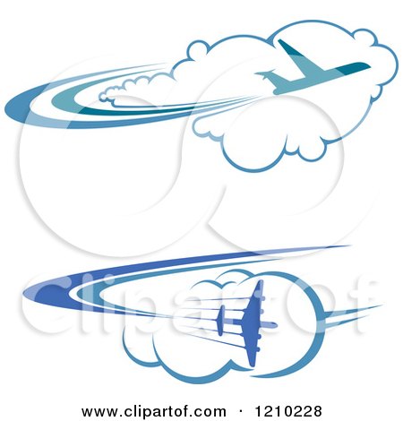 Clipart of Blue Airplanes Flying over Clouds 3 - Royalty Free Vector Illustration by Vector Tradition SM