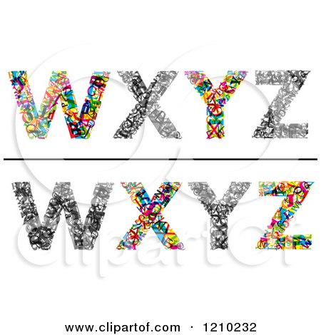 Clipart of Colorful WXY and Z Made of Tiny Letters - Royalty Free Vector Illustration by Vector Tradition SM