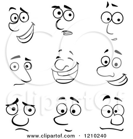 Clipart of Black and White Expressive Faces - Royalty Free Vector Illustration by Vector Tradition SM