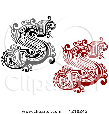 Clipart of a Black and White and Red Vintage Letter S - Royalty Free Vector Illustration by Vector Tradition SM