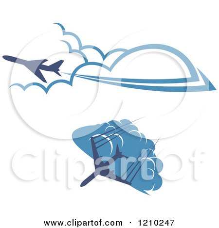 Clipart of Blue Airplanes Flying over Clouds 2 - Royalty Free Vector Illustration by Vector Tradition SM