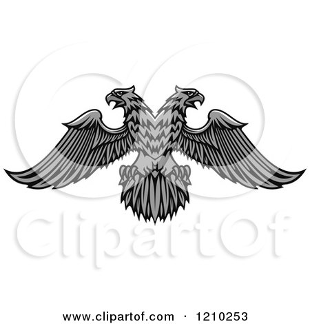 Clipart of a Grayscale Heraldic Double Headed Eagle - Royalty Free Vector Illustration by Vector Tradition SM