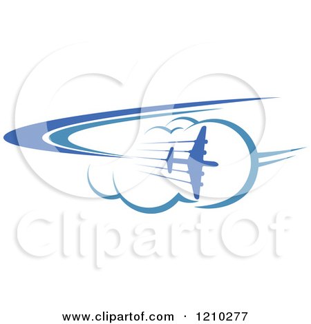 Clipart of a Blue Airplane Flying over Clouds 3 - Royalty Free Vector Illustration by Vector Tradition SM