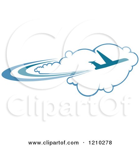 Clipart of a Blue Airplane Flying over Clouds 2 - Royalty Free Vector Illustration by Vector Tradition SM