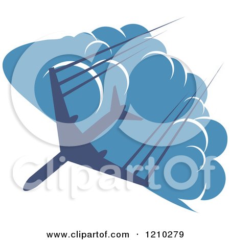Clipart of a Blue Airplane Flying over Clouds 5 - Royalty Free Vector Illustration by Vector Tradition SM