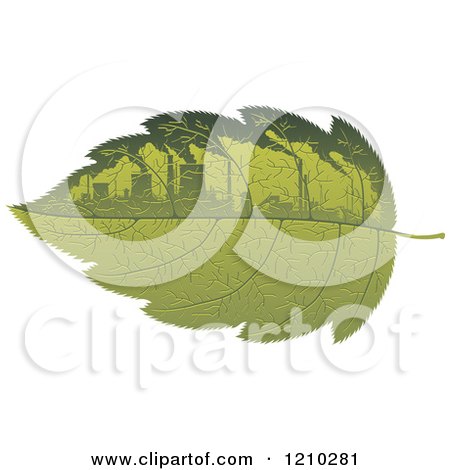 Clipart of a Green Leaf with Polluting Factories - Royalty Free Vector Illustration by Vector Tradition SM