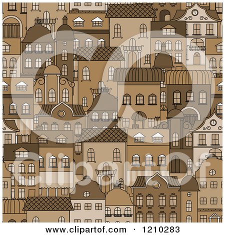Clipart of a Seamless Pattern of Brown City Residential Buildings - Royalty Free Vector Illustration by Vector Tradition SM