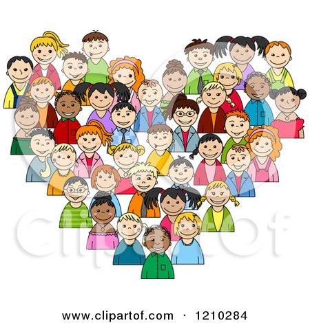 Clipart of a Heart Made of Diverse Children 2 - Royalty Free Vector Illustration by Vector Tradition SM