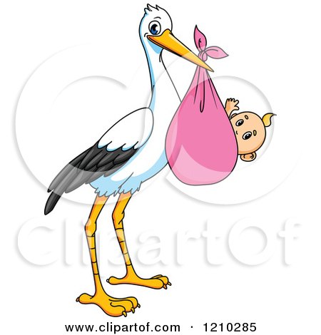 Clipart of a Baby Delivery Stork with a Girl - Royalty Free Vector Illustration by Vector Tradition SM