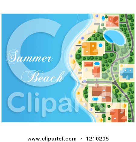 Clipart of an Aerial Map of Buildings and Summer Beach Text - Royalty Free Vector Illustration by Vector Tradition SM