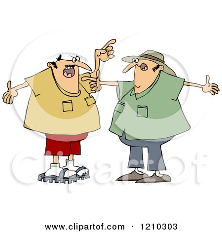 Cartoon of Two White Men Arguing and Gesturing with Their Hands - Royalty Free Clipart Vector Illustration by djart