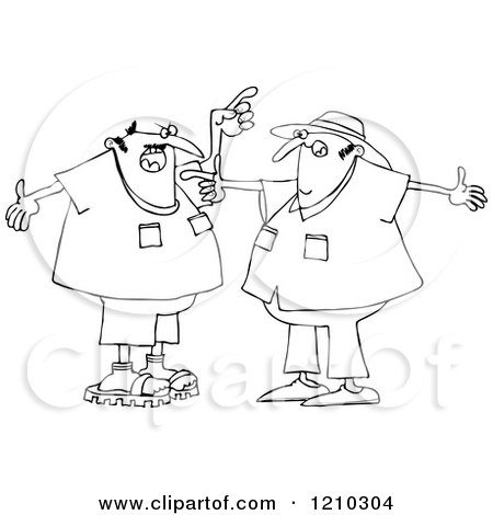 Cartoon of an Outline of Two Men Arguing and Gesturing with Their Hands - Royalty Free Clipart Vector Illustration by djart