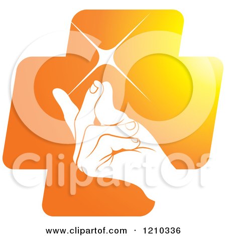 Clipart of a Hand Snapping Fingers on an Orange Cross - Royalty Free Vector Illustration by Lal Perera