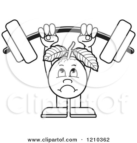 Clipart of a Black and White Guava Mascot Lifting a Barbell - Royalty Free Vector Illustration by Lal Perera