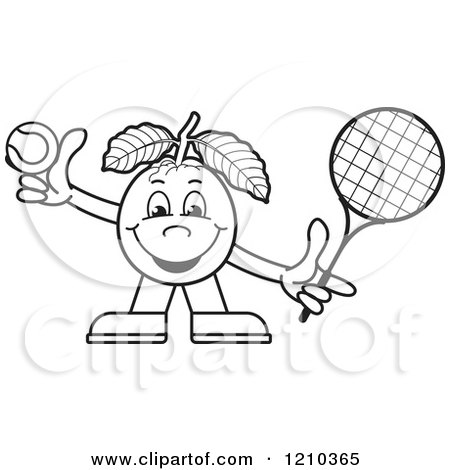 Clipart of a Black and White Guava Mascot Playing Tennis - Royalty Free Vector Illustration by Lal Perera