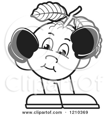 Clipart of a Black and White Guava Mascot Wearing Boxing Gloves - Royalty Free Vector Illustration by Lal Perera