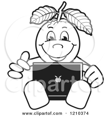 Clipart of a Black and White Guava Mascot Using a Laptop - Royalty Free Vector Illustration by Lal Perera