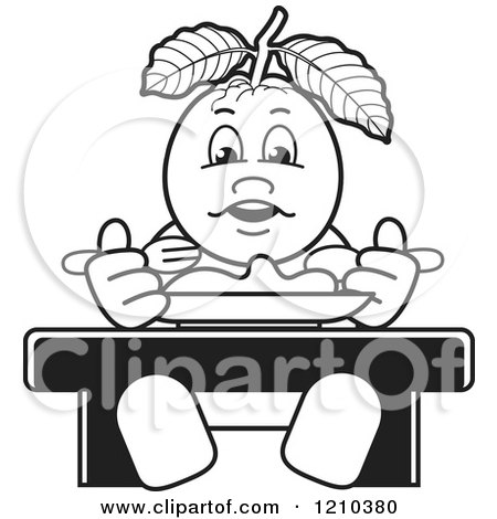 Clipart of a Black and White Guava Mascot Eating - Royalty Free Vector Illustration by Lal Perera