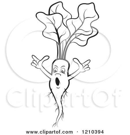 Clipart of a Black and White Shouting Radish - Royalty Free Vector Illustration by Lal Perera