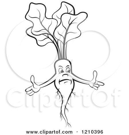 Clipart of a Black and White Mad Radish - Royalty Free Vector Illustration by Lal Perera