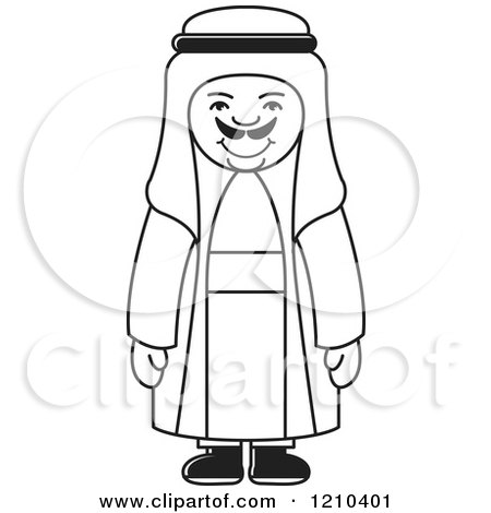 Clipart of a Black and White Happy Arabic Man - Royalty Free Vector Illustration by Lal Perera