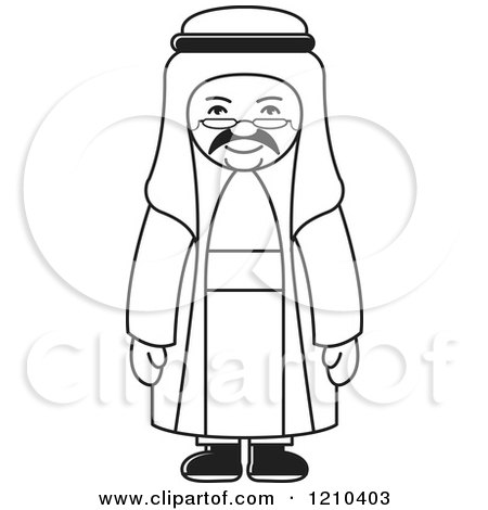 Clipart of a Black and White Happy Arabic Man Wearing Glasses - Royalty Free Vector Illustration by Lal Perera
