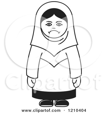 Clipart of an Unhappy Black and White Arabic Woman - Royalty Free Vector Illustration by Lal Perera
