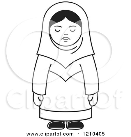 Clipart of a Black and White Happy Arabic Woman - Royalty Free Vector Illustration by Lal Perera