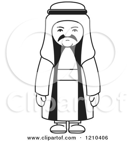 Clipart of a Black and White Unhappy Arabic Man - Royalty Free Vector Illustration by Lal Perera