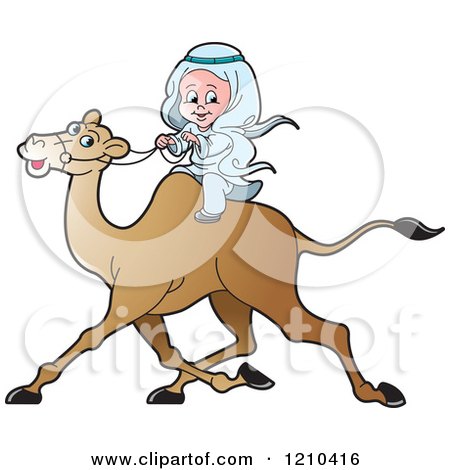 Clipart of a Happy Arabic Kid Riding a Camel - Royalty Free Vector Illustration by Lal Perera
