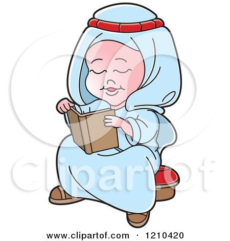 Clipart of a Happy Arabic Kid Reading a Book - Royalty Free Vector Illustration by Lal Perera