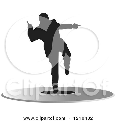 Clipart of a Silhouetted Man Dancing on a Record - Royalty Free Vector Illustration by Lal Perera