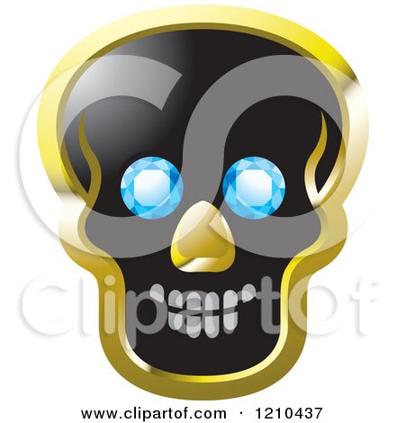 Clipart of a Black and Gold Skull with Diamond Eyes - Royalty Free Vector Illustration by Lal Perera