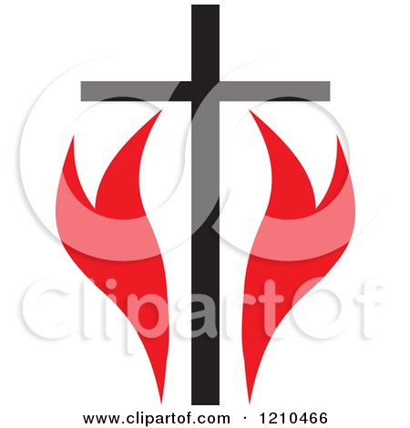 Clipart of a Black Cross and Red Flames - Royalty Free Vector Illustration by Johnny Sajem