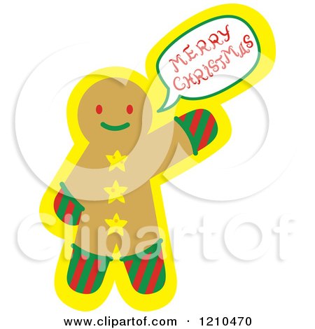 Cartoon of a Gingerbread Man Cookie Shouting Merry Christmas - Royalty Free Vector Clipart by Cherie Reve