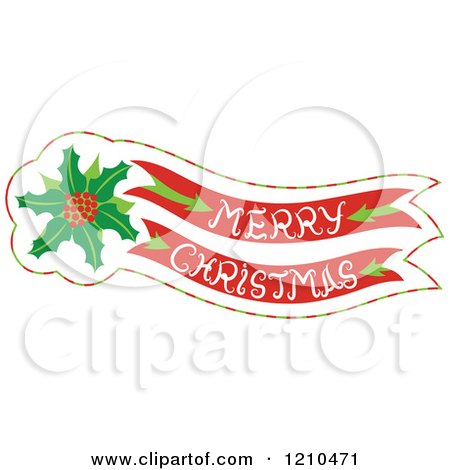 Cartoon of a Merry Christmas Banner with Holly - Royalty Free Vector Clipart by Cherie Reve