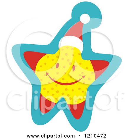 Cartoon of a Happy Christmas Star Wearing a Santa Hat - Royalty Free Vector Clipart by Cherie Reve