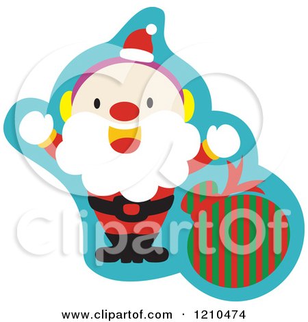 Cartoon of a Friendly Santa Waving by a Bag - Royalty Free Vector Clipart by Cherie Reve