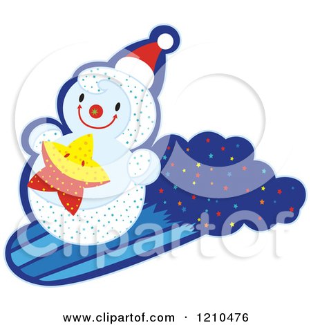 Cartoon of a Happy Snowman with a Star - Royalty Free Vector Clipart by Cherie Reve