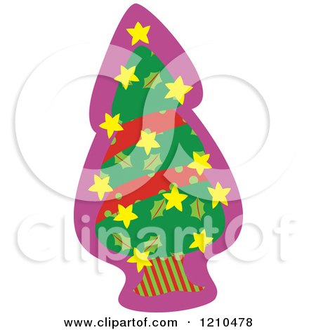 Cartoon of a Christmas Tree with a Star Garland - Royalty Free Vector Clipart by Cherie Reve