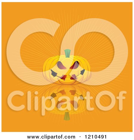 Clipart of a Halloween Jackolantern Pumpkin with Rays on Orange - Royalty Free Vector Illustration by KJ Pargeter