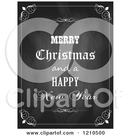 Clipart of a Merry Christmas and a Happy New Year Greeting on a Black Board - Royalty Free Vector Illustration by KJ Pargeter
