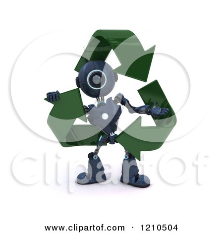 Clipart of a 3d Blue Android Robot in Recycle Arrows - Royalty Free CGI Illustration by KJ Pargeter