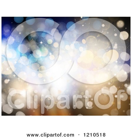 Clipart of a Sparkling Gold and Blue Bokeh Light Background - Royalty Free CGI Illustration by KJ Pargeter