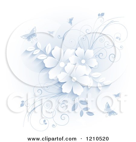 Clipart of Pastel Flowers and Vines with Butterflies - Royalty Free Vector Illustration by KJ Pargeter