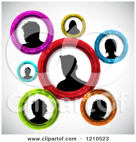 Clipart of Silhouetted Networked People Avatars in Circles - Royalty Free Vector Illustration by KJ Pargeter