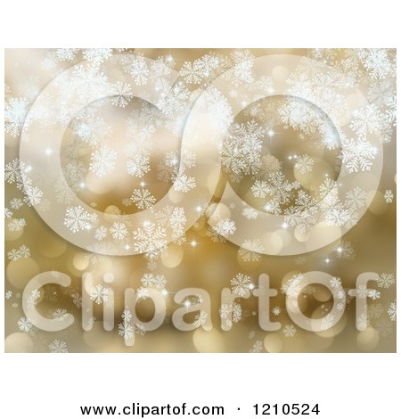 Clipart of a Golden Bokeh Light and Snowflake Background - Royalty Free CGI Illustration by KJ Pargeter